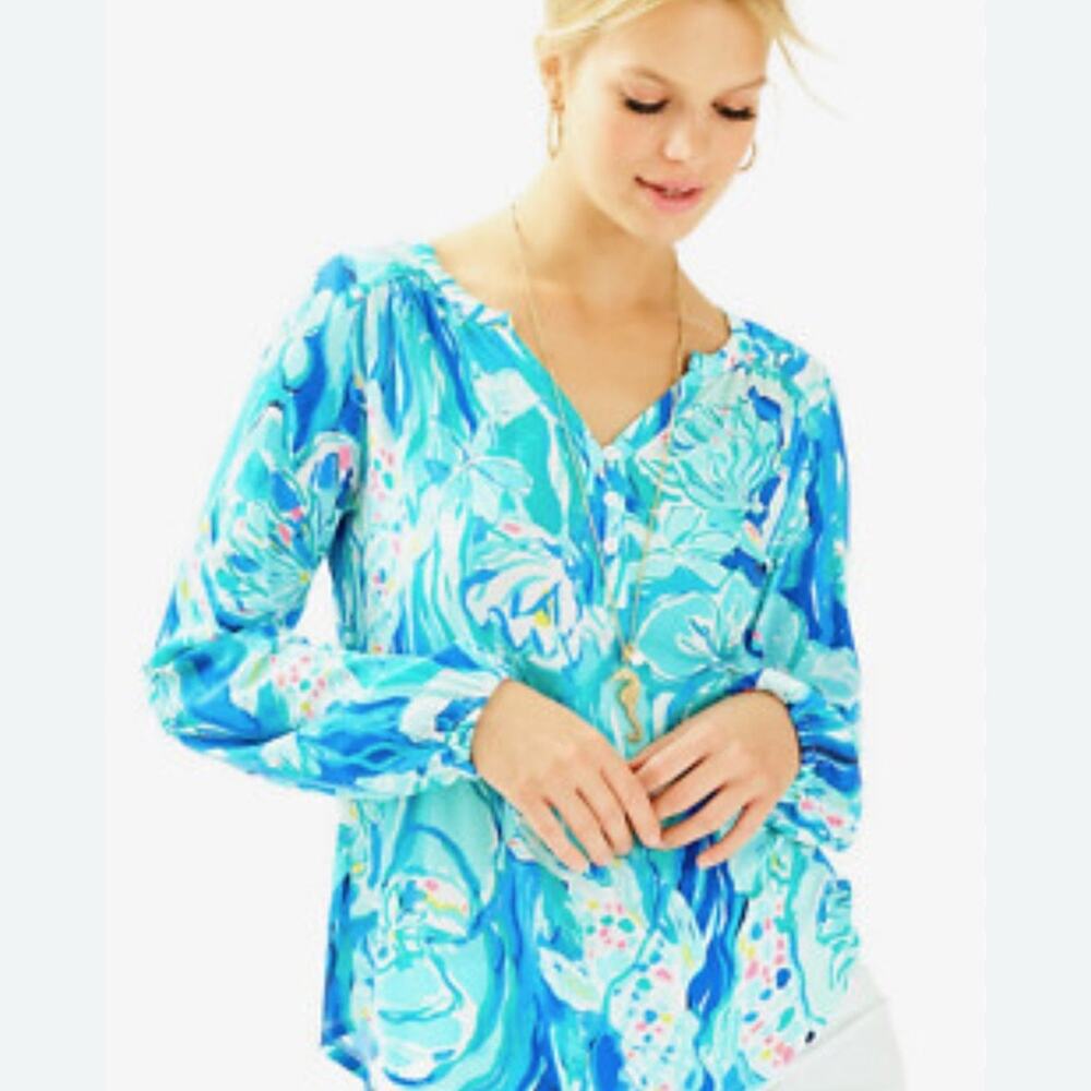 Lilly Pulitzer Lilias Top Tunic Aquatic Garden size M in Excellent Preloved Cond